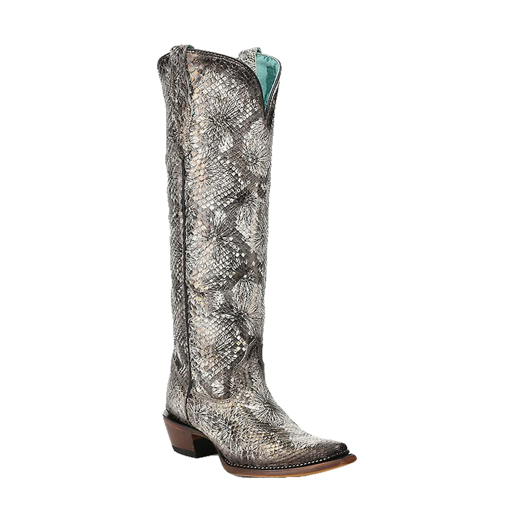 Corral Boots Footwear LD WHITE PYTHON STAMPED FLORAL TALL TOP