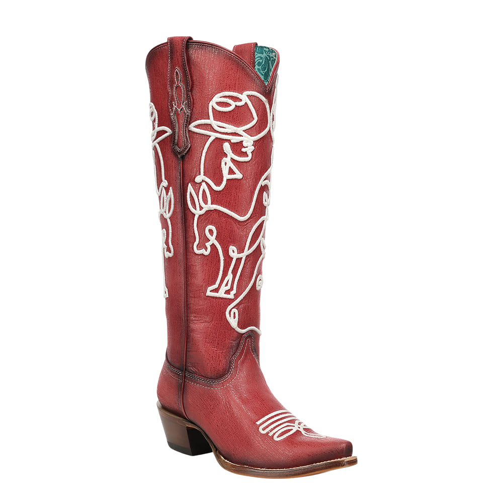 Corral Boots Footwear LS RED COWBOY EMBROIDERY GLOW IN THE DARK TALL TOP
