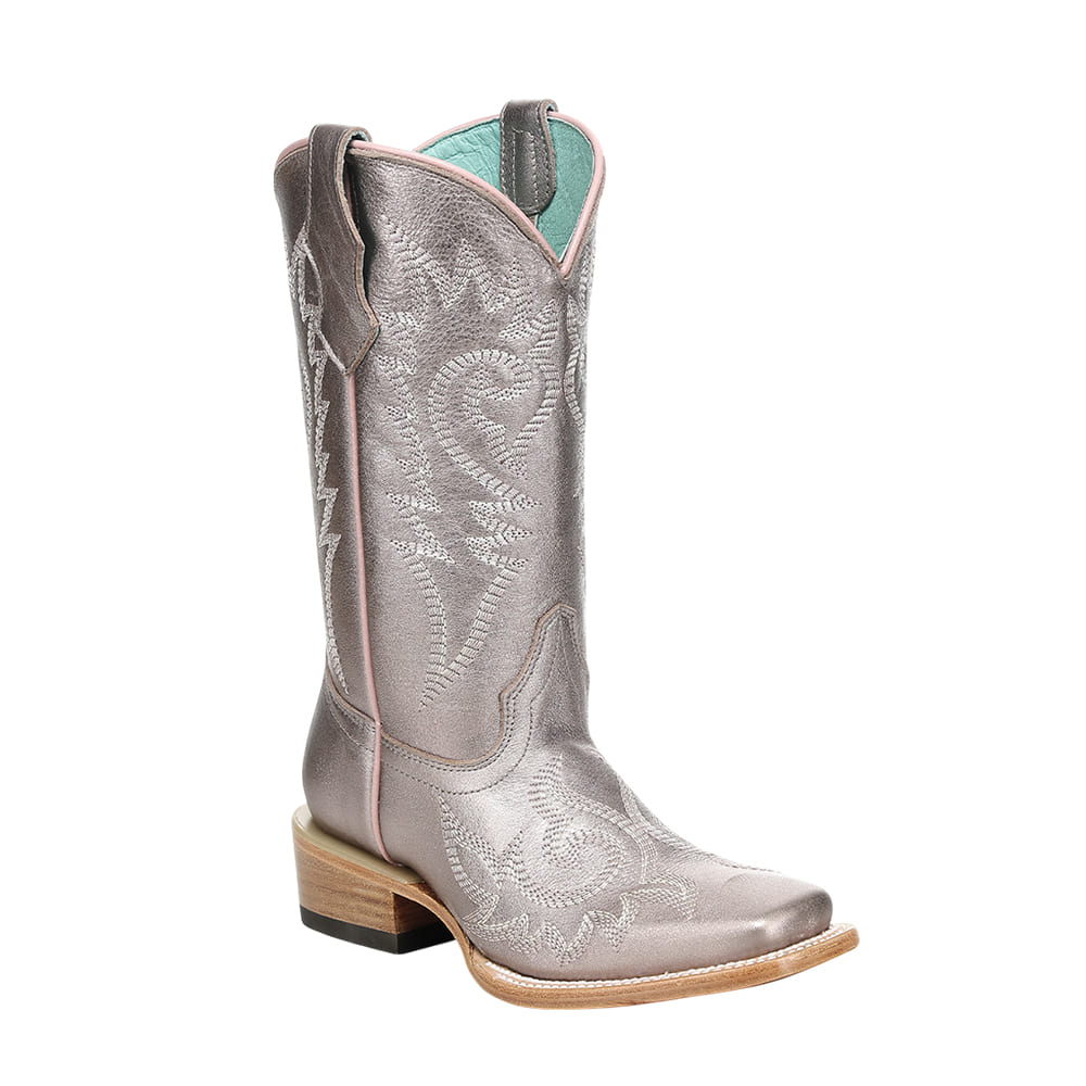 Corral Boots Footwear TAN METALLIC LILAC EMBROIDERY SQUARE TOE