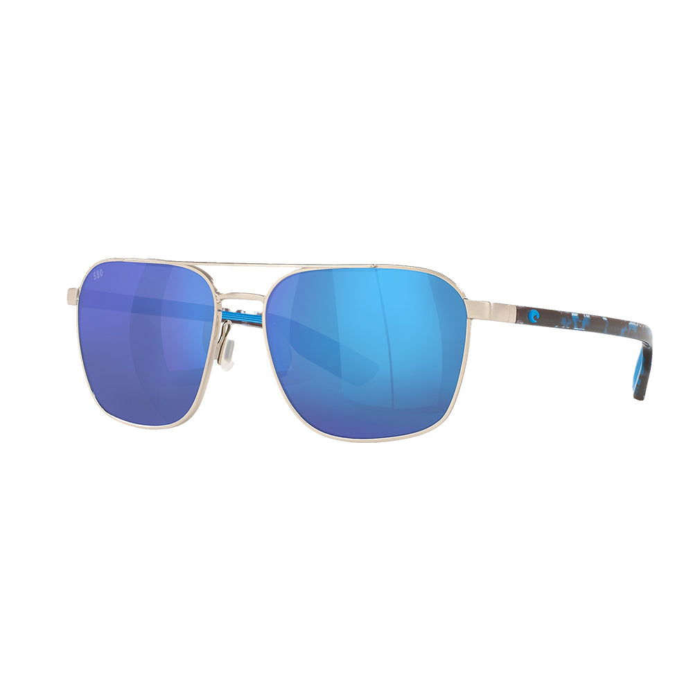 Costa Sunglasses Apparel Costa Sunglasses Wader 293 Brushed Silver with Blue Mirror 280G Metal Sunglasses
