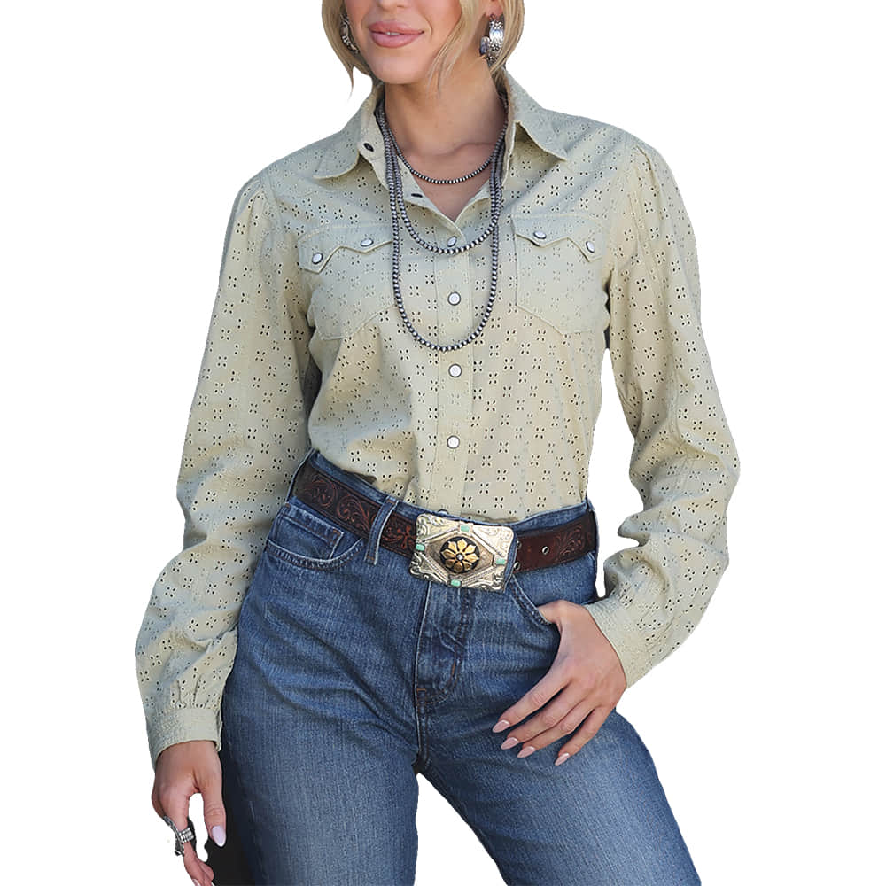 Cruel Girl Apparel Cruel Girl Eyelet Western Long Sleeve Women's Shirt