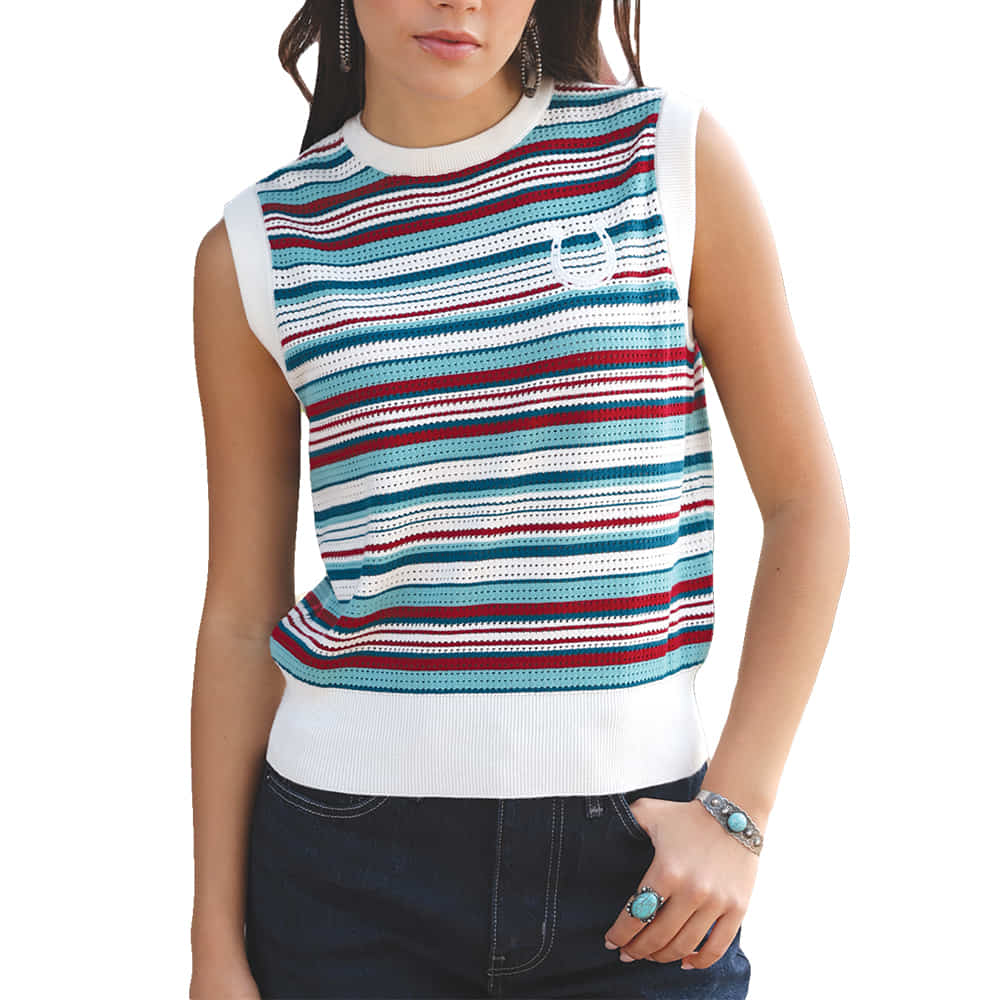 Cruel Girl Apparel WOMENS SLEEVELESS SWEATER EMBROIDERY TOP IN MULTI