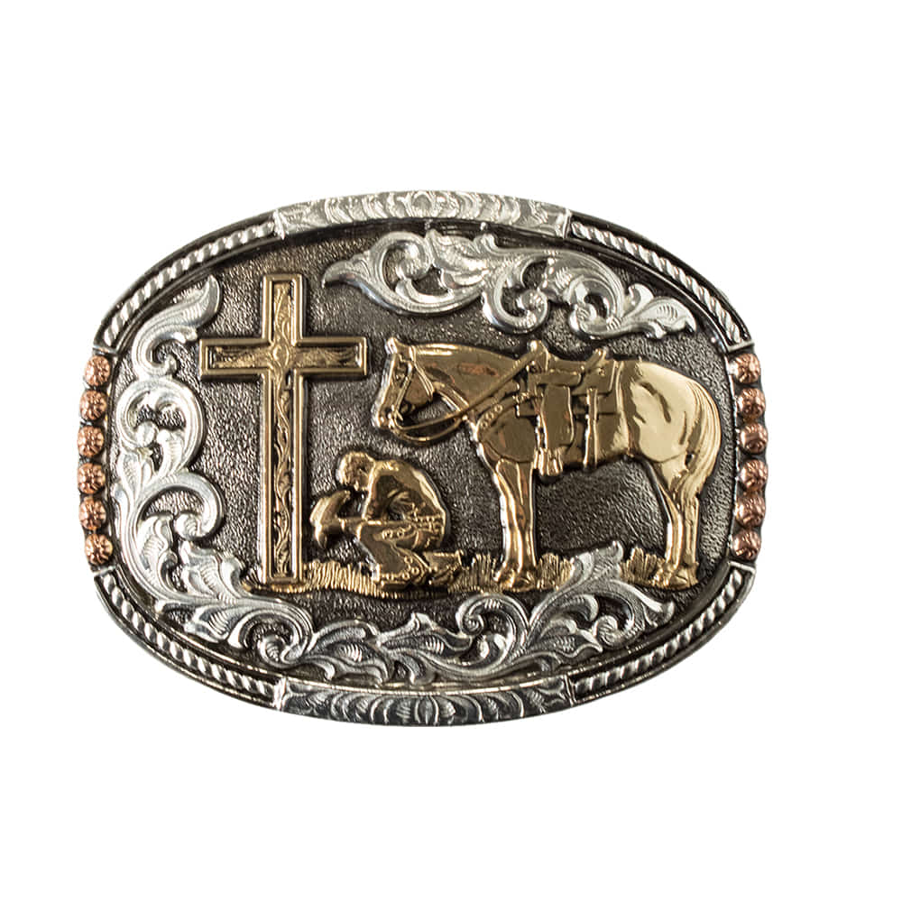 Crumrine Apparel Crumrine Praying Cowboy Silver and Gold Belt Buckle