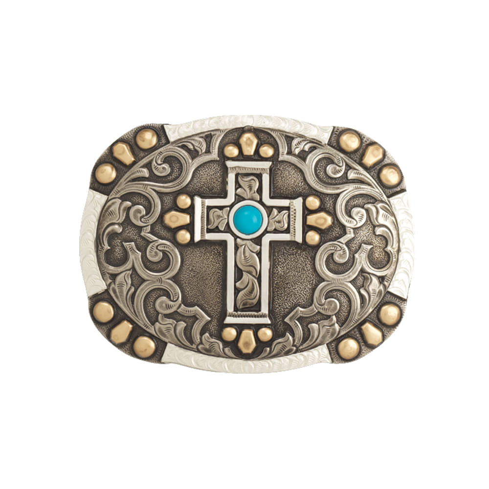 Crumrine Apparel Crumrine Three Tone Cross Buckle with Turquoise Stone
