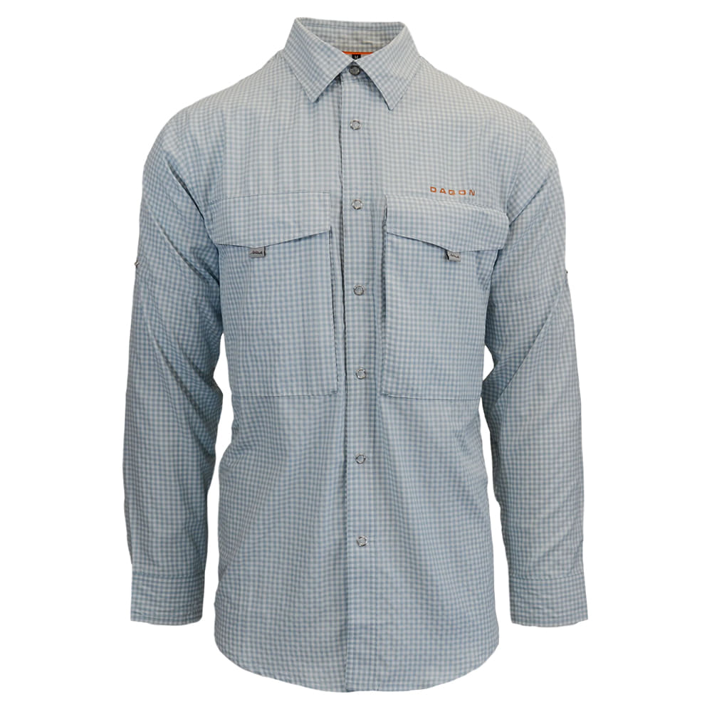 Dagon Fishing Apparel Dagon Original Sky Blue and White Gingham Long Sleeve Men's Shirt
