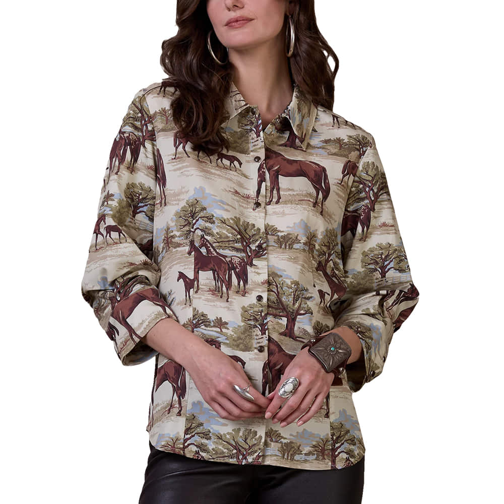 Double D Ranch Apparel Double D Ranch Horsiculture Top Print Snap Blouse