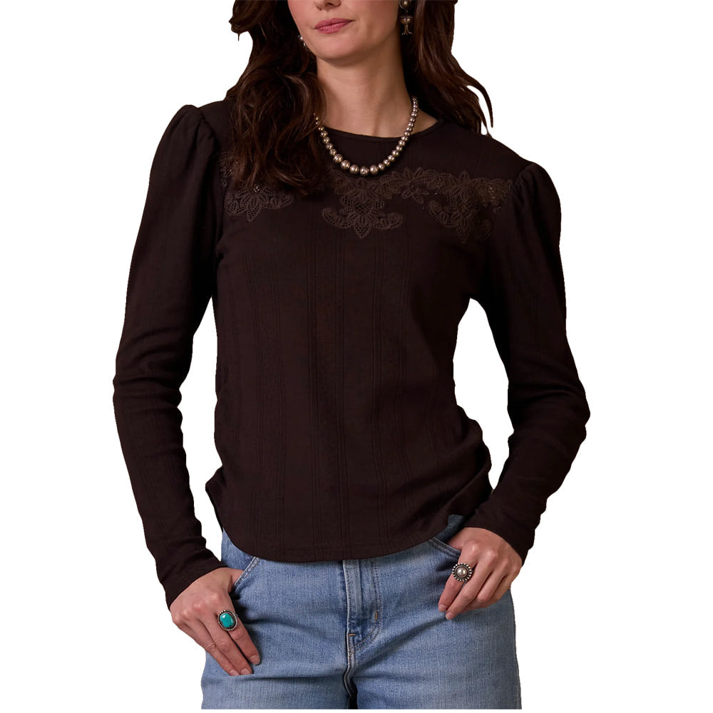 Double D Ranch Apparel Double D Ranch Women's Brown Bronco Beckett Battenburg Tee