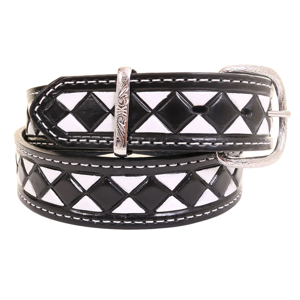 Double J Saddlery Apparel Double J Saddlery Women's  Black Leather Checkered Pattern Straight Belt