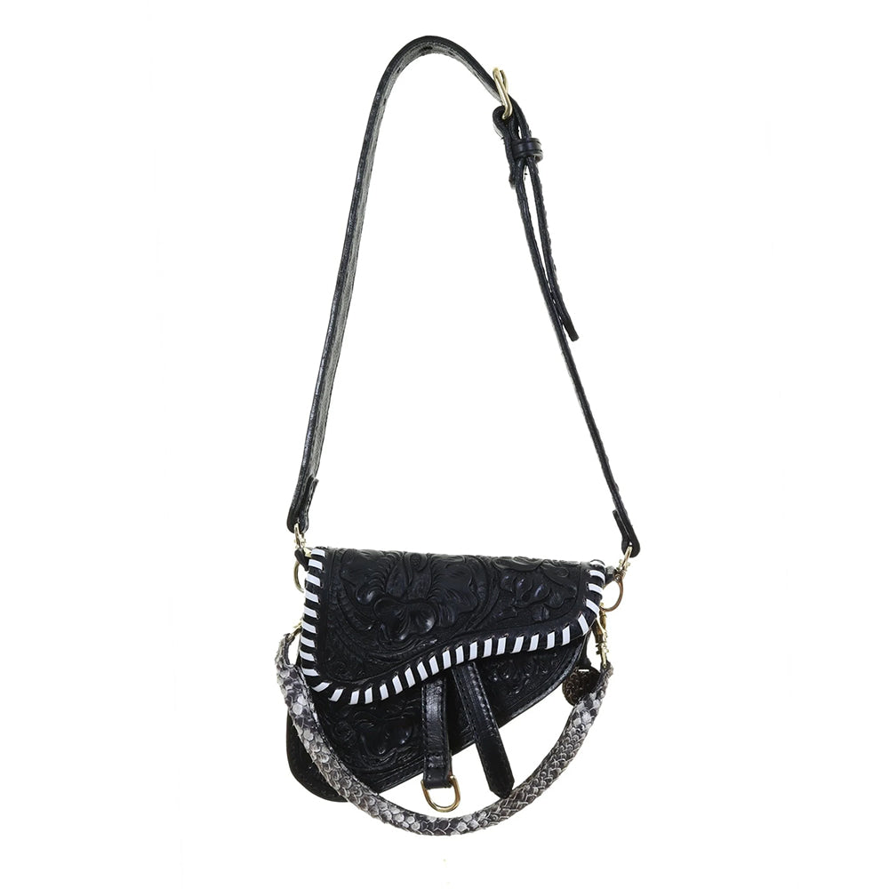 Double J Saddlery Other Double J Saddlery Black Leather Saddle Purse with Texas Poppy Tooling