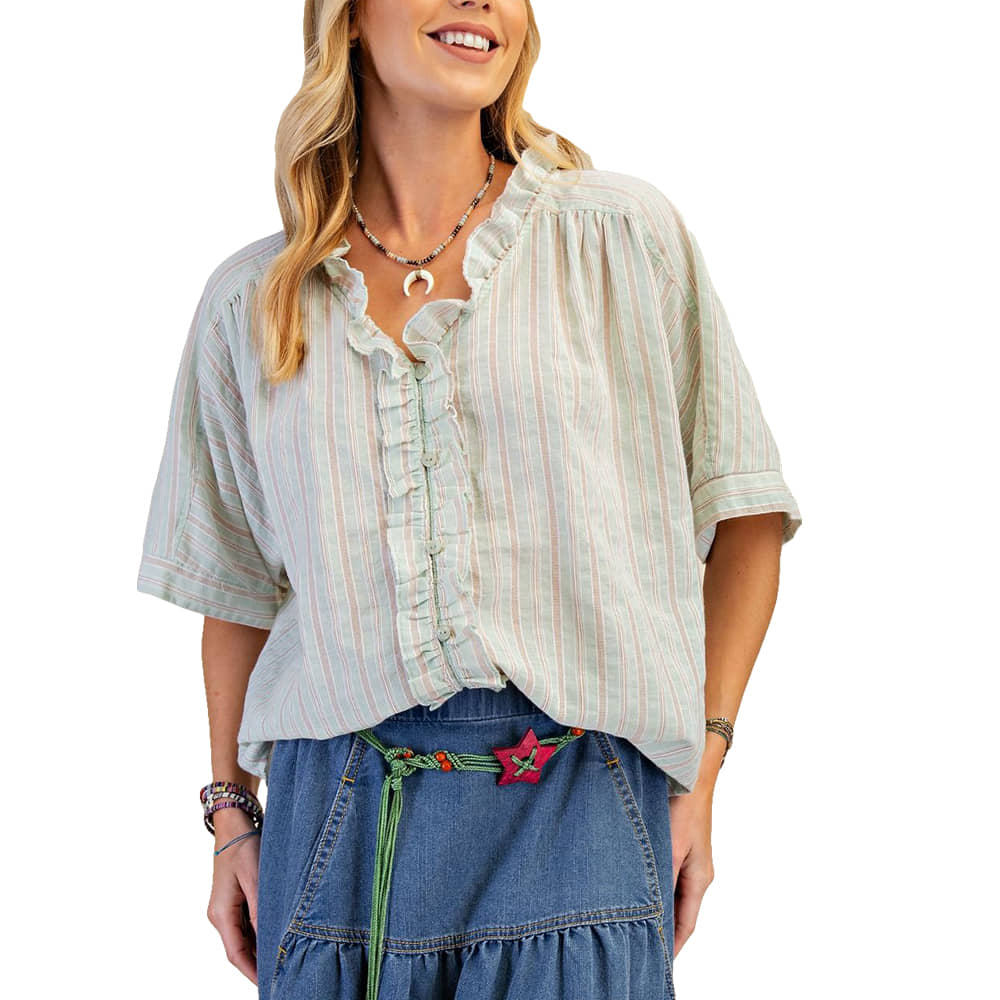 Easel Apparel Easel Women's Stripe Textured Sage Top