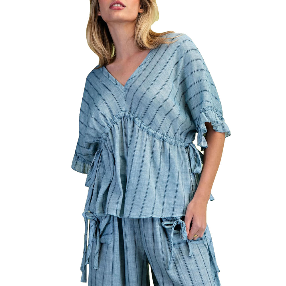 Easel Apparel Flutter Short Sleeve Blouse
