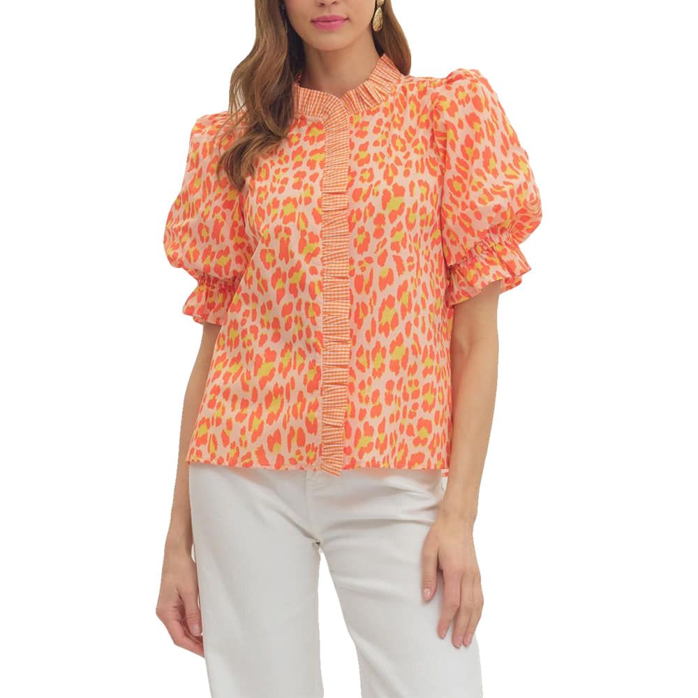 Entro Apparel Animal Print Puff Sleeve Blouse