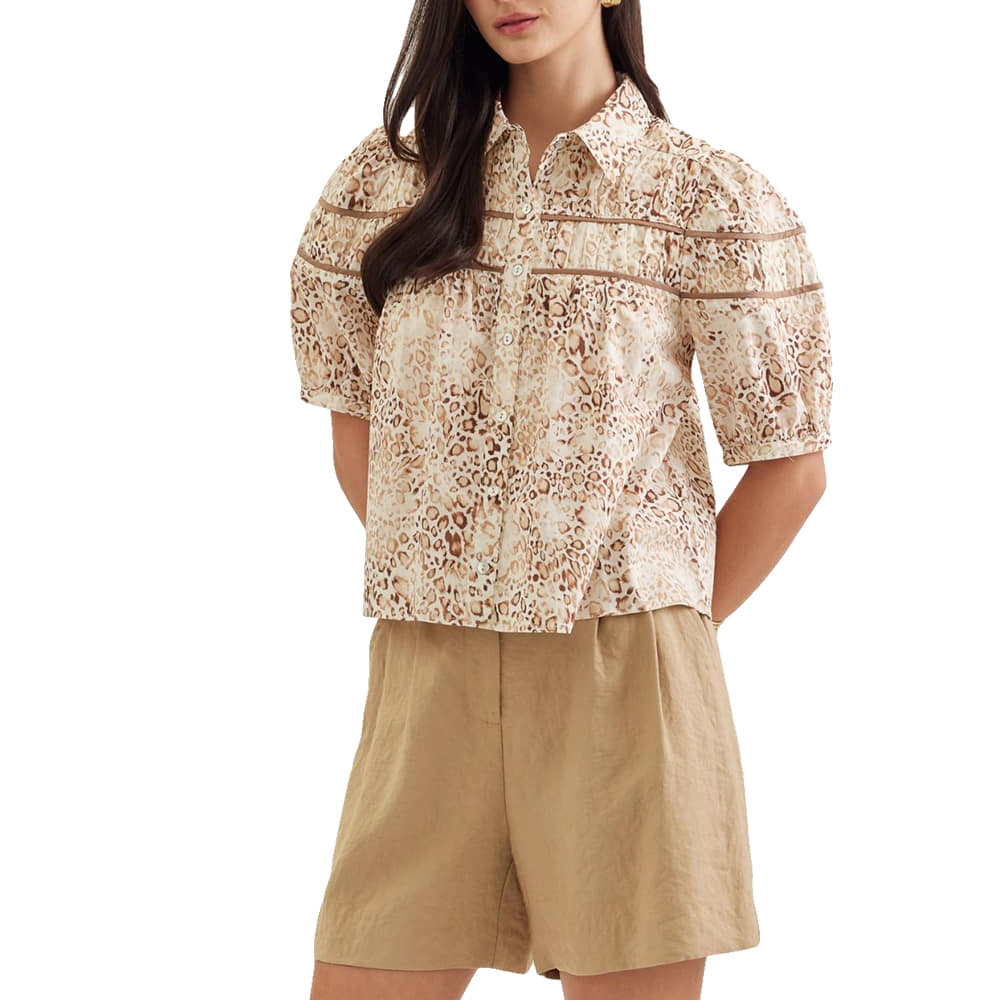 Entro Apparel Collard Puff Sleeve Blouse