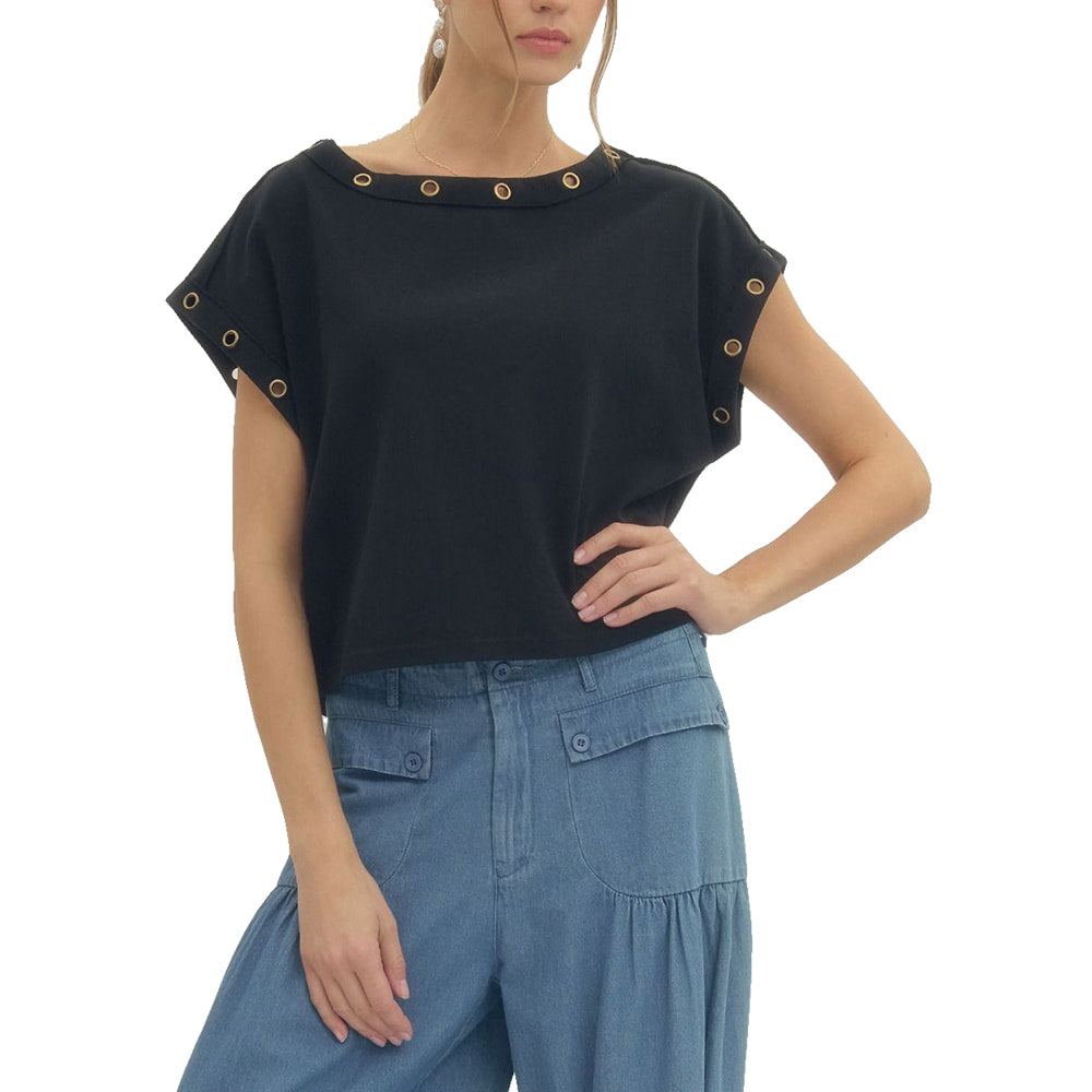 Entro Apparel Entro Women's Black Short Sleeve Eyelet T-Shirt