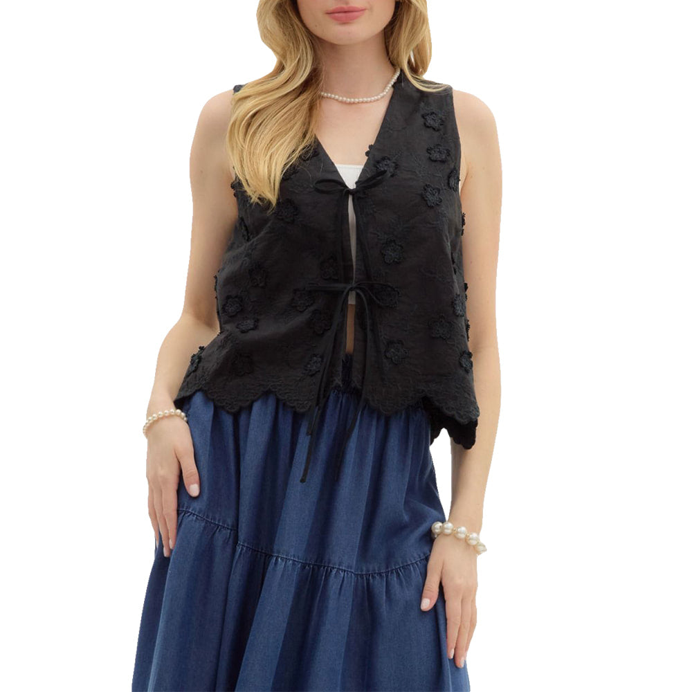 Entro Apparel Floral Tie Front Blouse