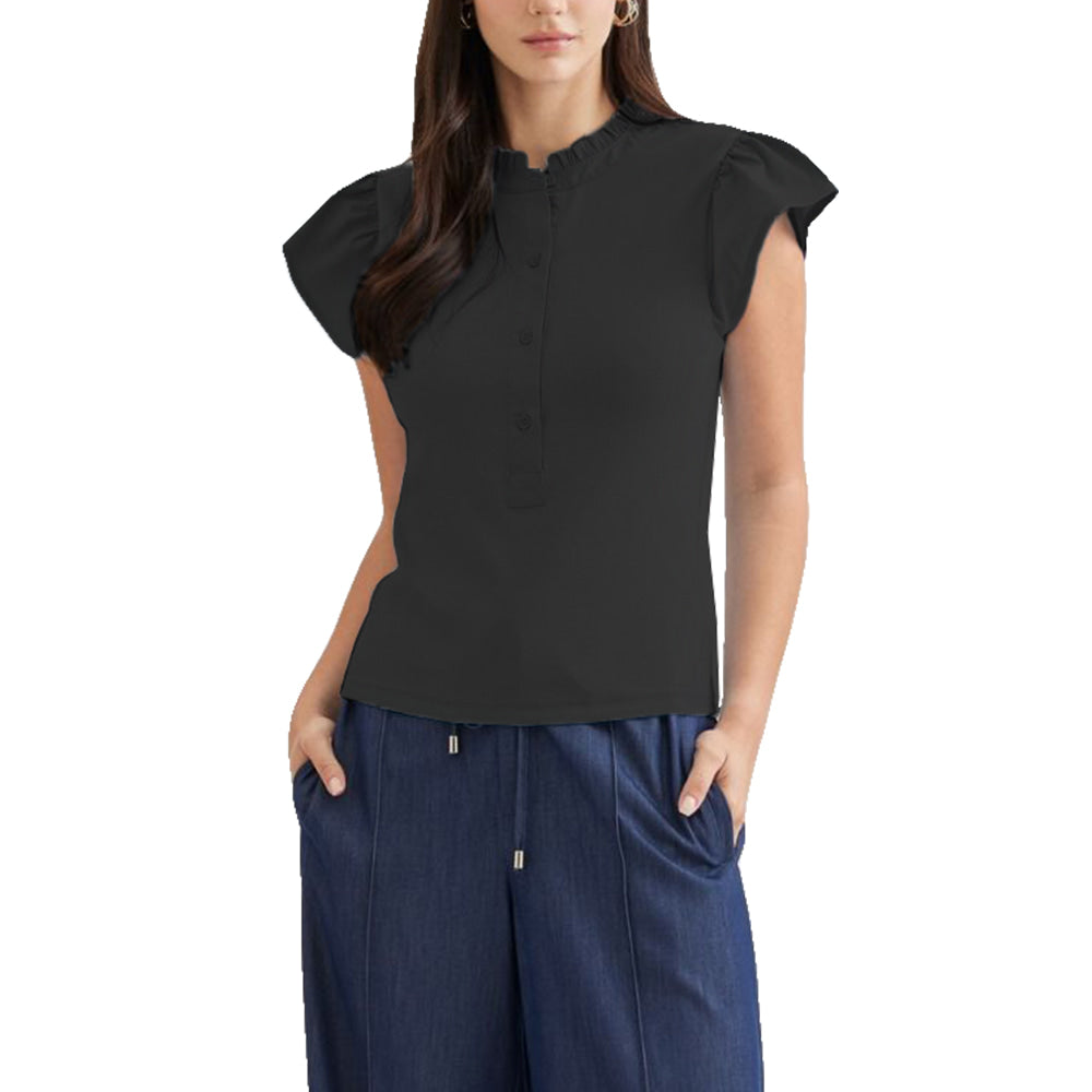 Entro Apparel Flutter Sleeve Button Down Blouse