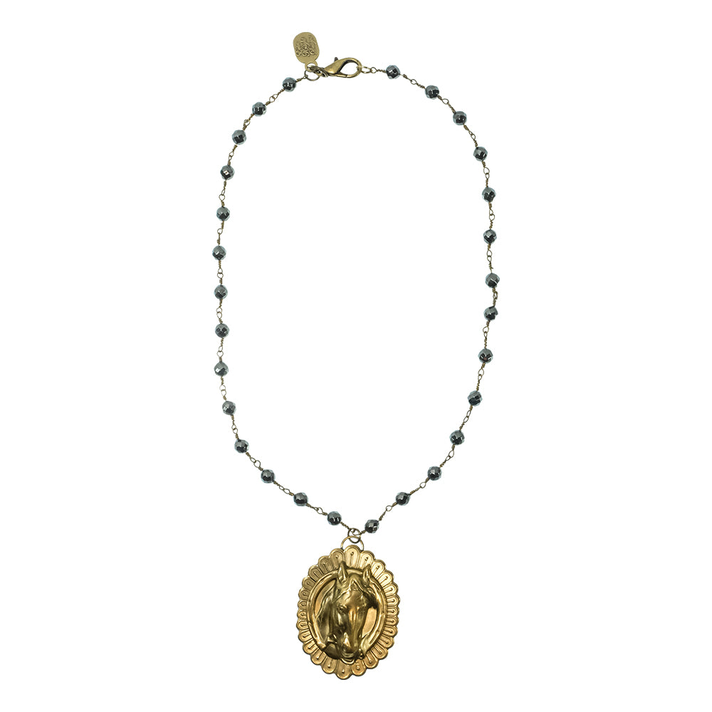 Erin Knight Designs Jewelry 18 Inch Erin Knight Designs Hematite Rosary With Gold and Black Plated Pendant