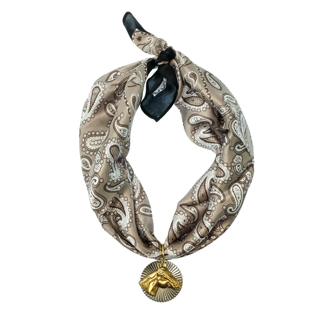 Erin Knight Designs Jewelry Erin Knight Designs Horse Head Pendant with Taupe Paisley Wild Rag Necklace