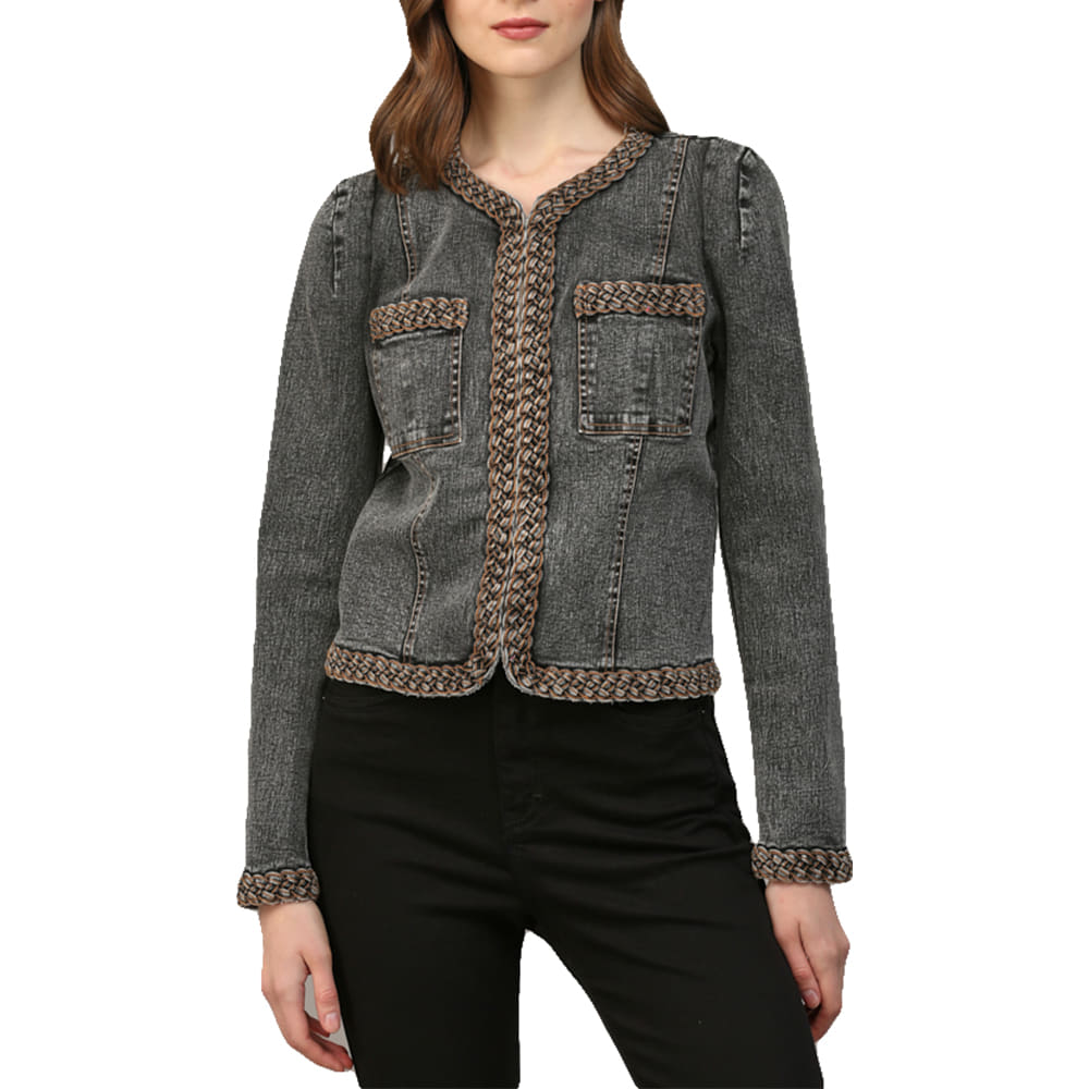 Fate Apparel Braided Trim Jean Jacket
