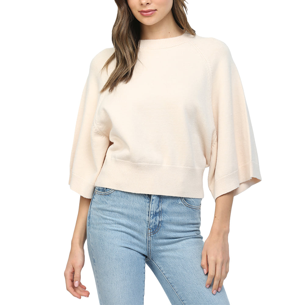 Fate Apparel Butter Yellow / S Short Wide Sleeve Crew Neck Sweater Taupe