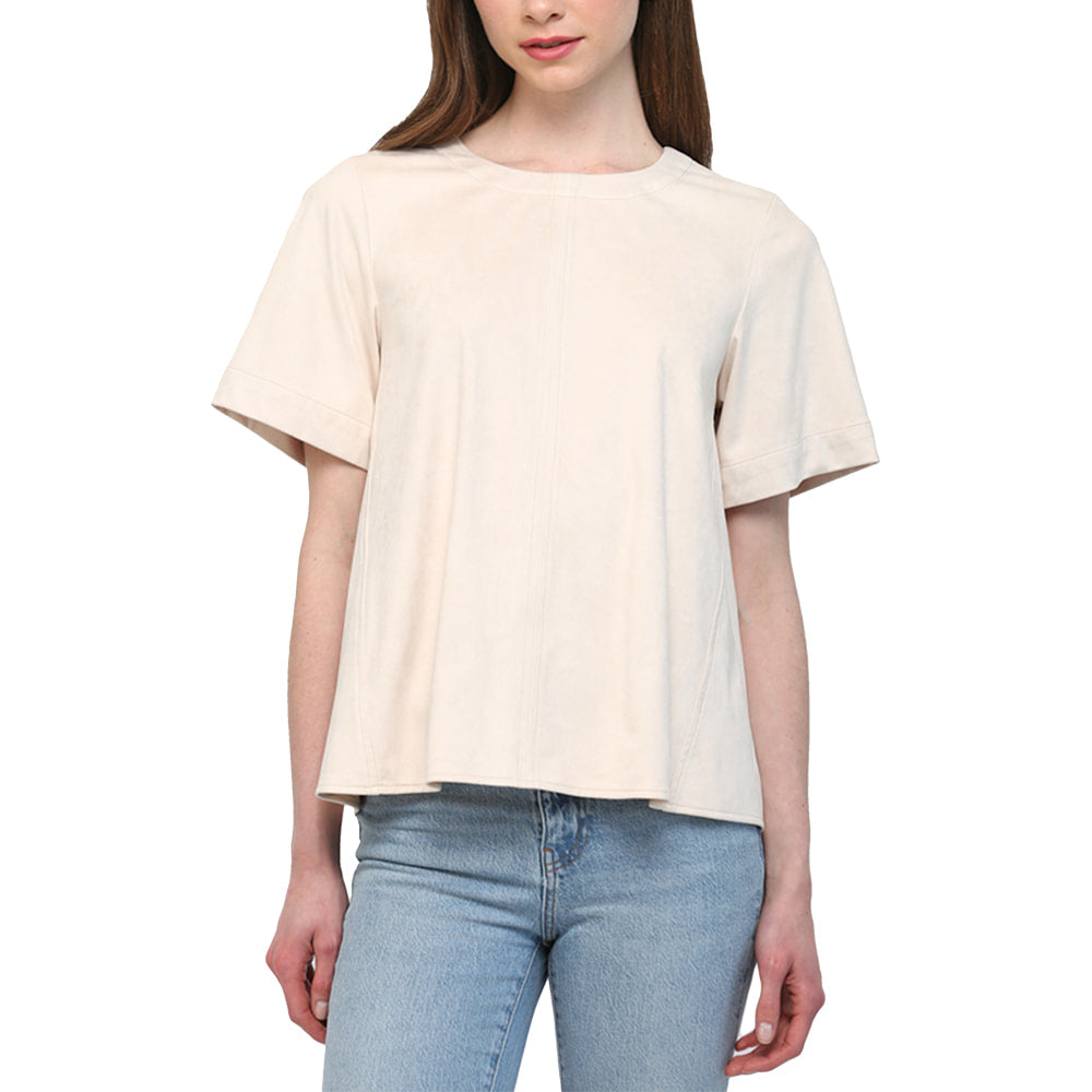 Fate Apparel Faux Suede Topstitching Detail Crew Neckline top
