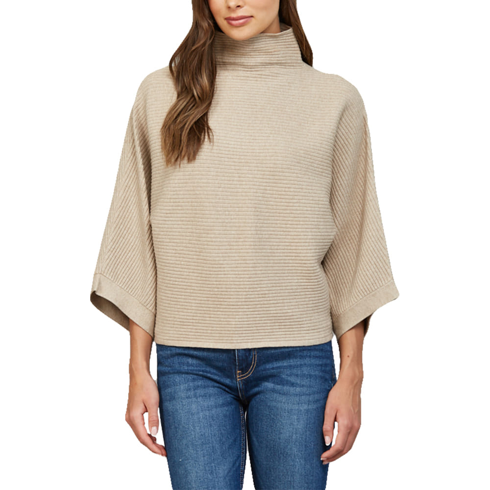 Fate Apparel Horizontal Textured Ribbed Knit Mock Neck Sweater