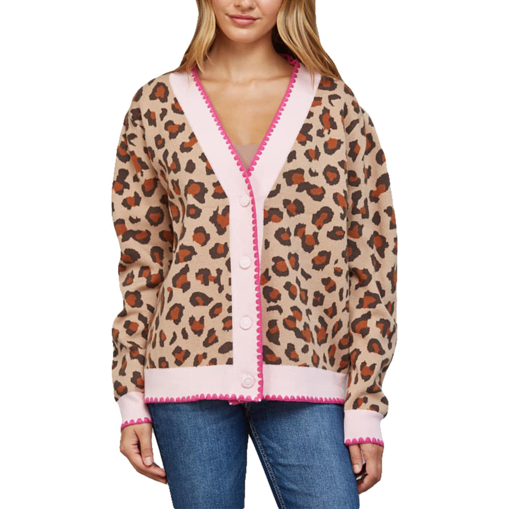 Fate Apparel Scalloped Edge Detail Animal Pattern Cardigan