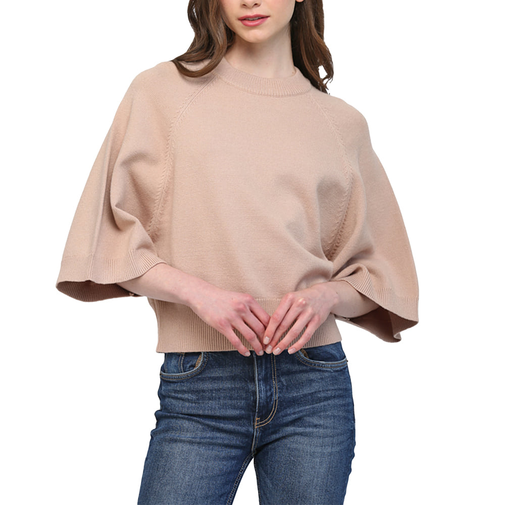 Fate Apparel Taupe / S Short Wide Sleeve Crew Neck Sweater Taupe