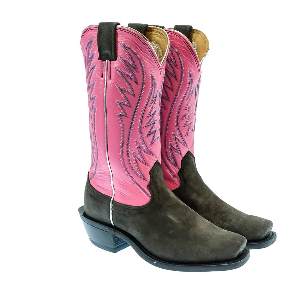 Fenoglio Footwear STT Fenoglio Grey Cape Buffalo Roughout Pink Motochap Women's Boots
