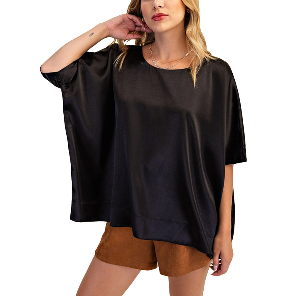 Glam Apparel Black / S Glam Women's Round Neck Oversized Top