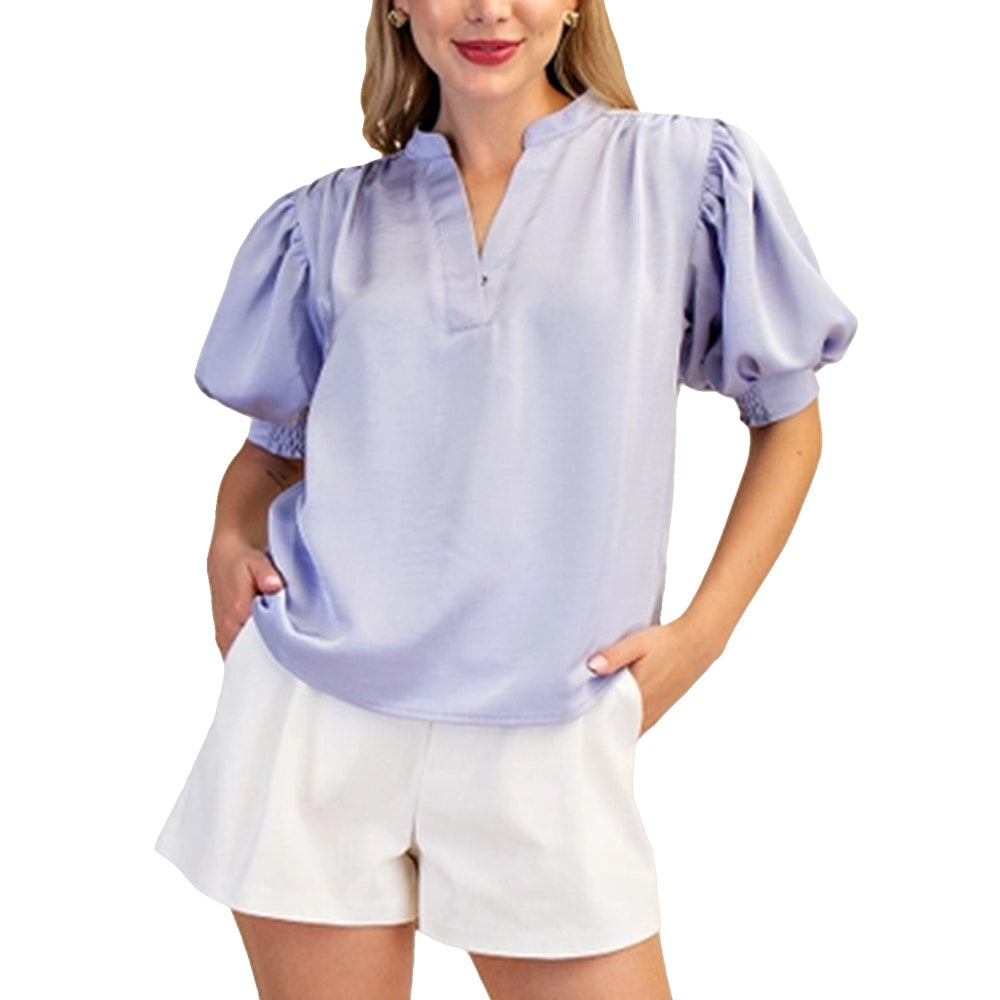 Glam Apparel Glam Women's Lavender Puff Sleeve Shirt