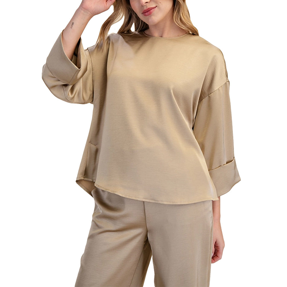 Glam Apparel Glam Women's Taupe Wide Sleeve Blouse
