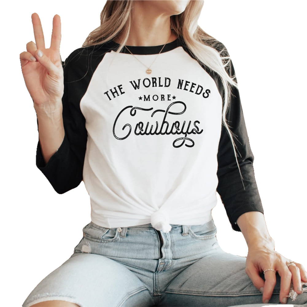 HANK SCOOT Apparel WOMENS THE WORLD NEEDS MORE COWBOYS RAGLAN