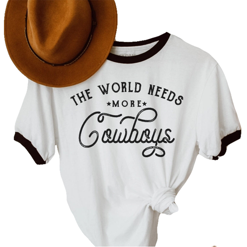 HANK SCOOT Apparel WOMENS THE WORLD NEEDS MORE COWBOYS RINGER TEE
