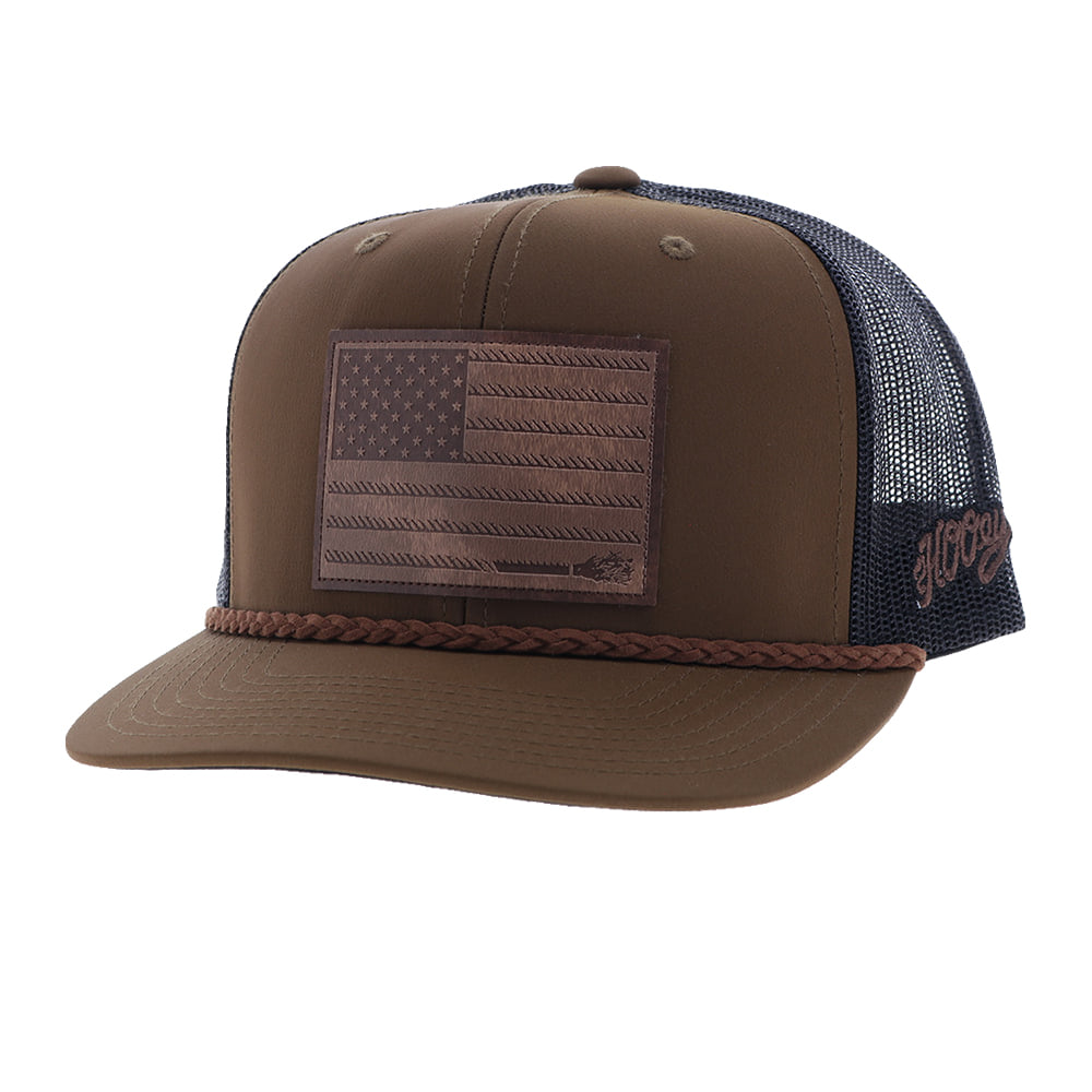 Hooey Hats Hooey Liberty Roper Brown And Black 6 Panel Youth Trucker With Leather Rectangle Patch