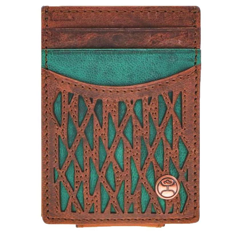 Hooey Other Multi / OSFA Hooey Laser Cut Aztec Print Leather Money Clip with Turquoise Inlay