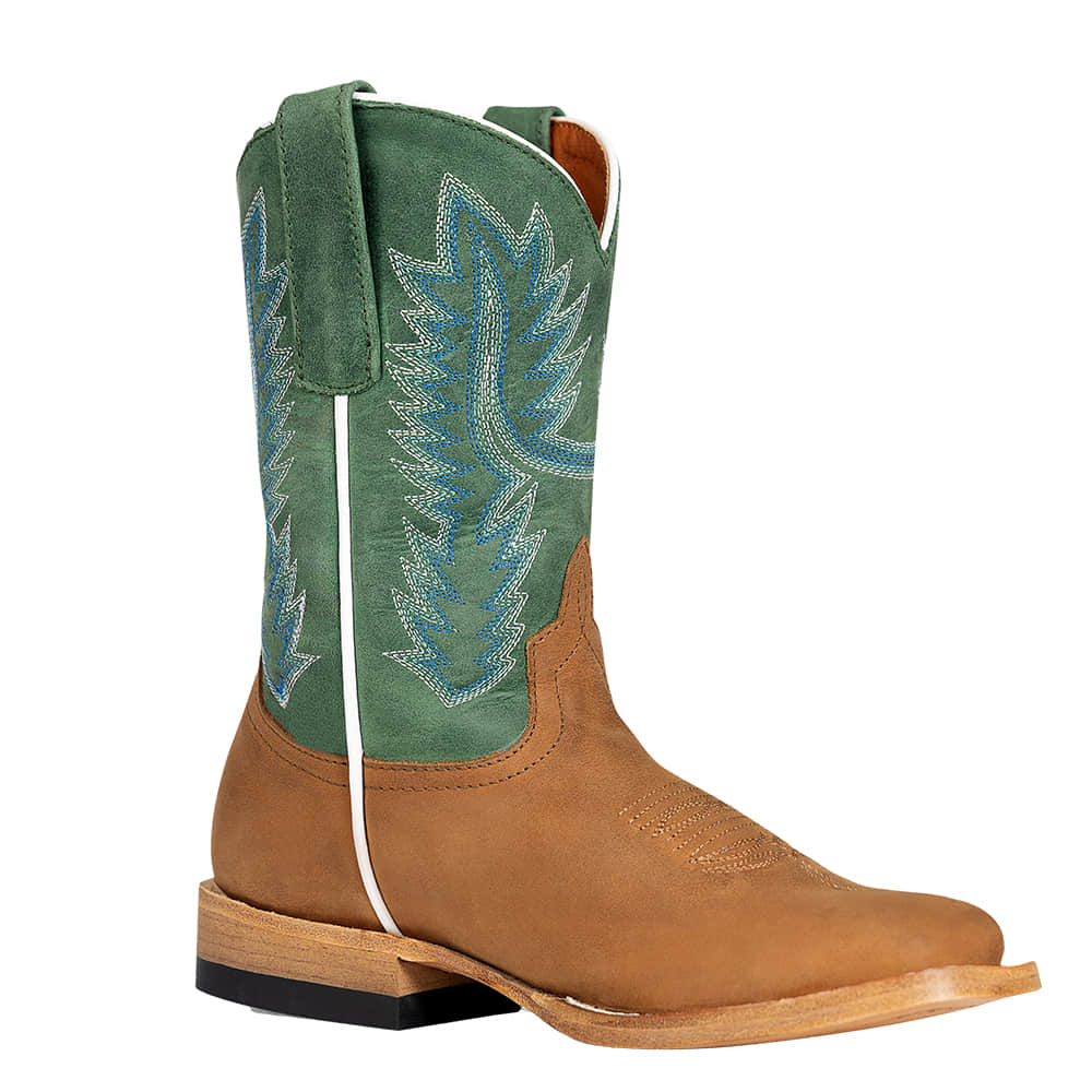 Horsepower Kids Footwear Horsepower Kids Boys Tan and Green Cowboy Boot