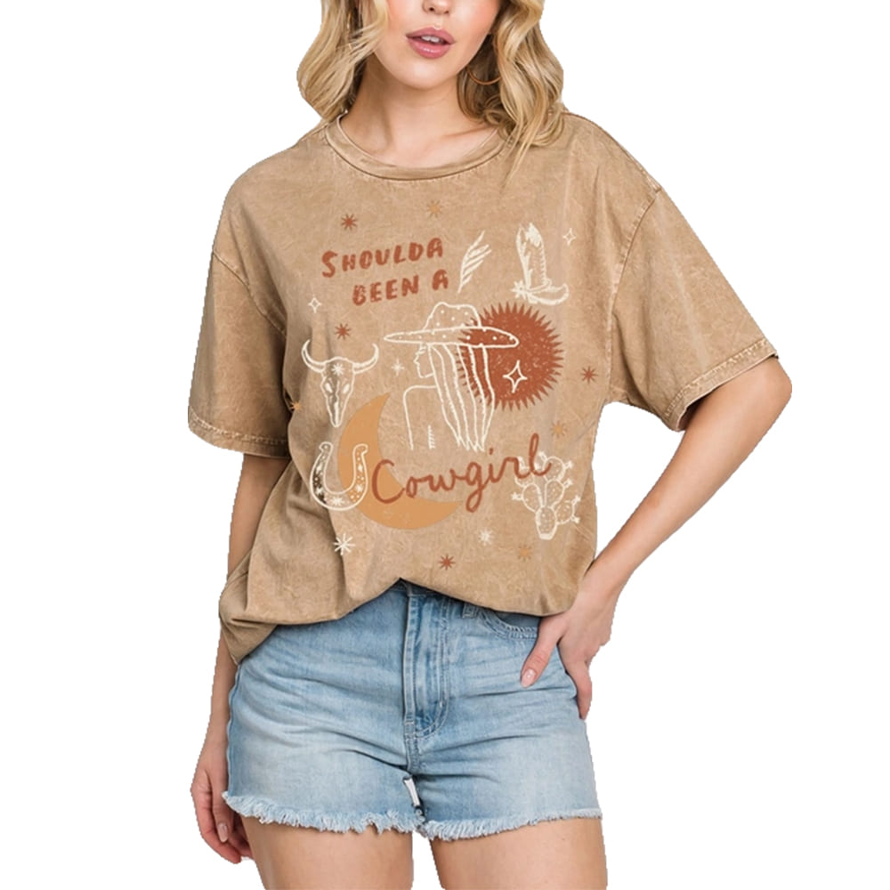 Hrt and Luv Apparel Hrt and Luv Women's Mineral Taupe Cowgirl Mineral Graphic Tee