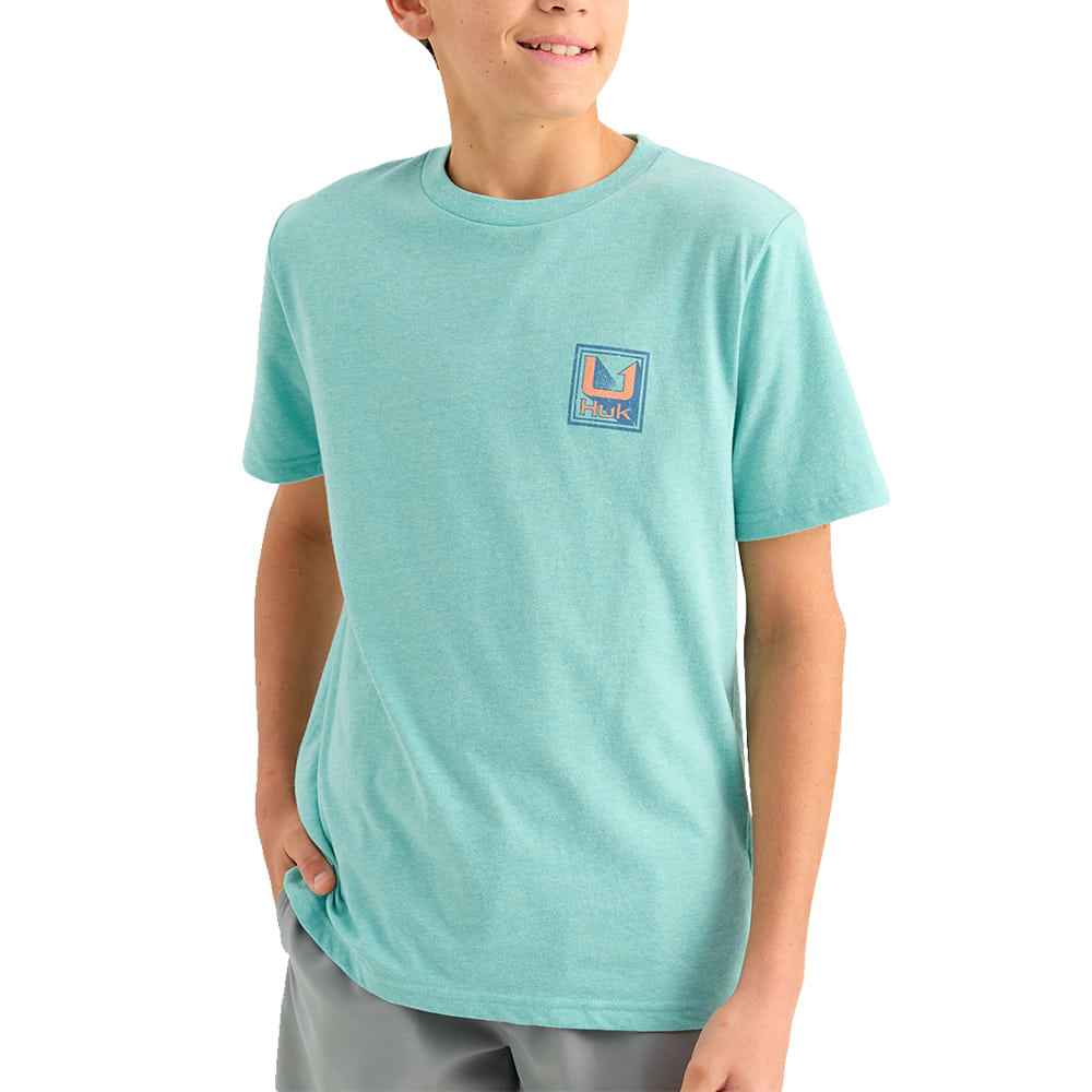 Huk Apparel Huk Kids Rising Huk Graphic Shirt in Marine Blue Heather