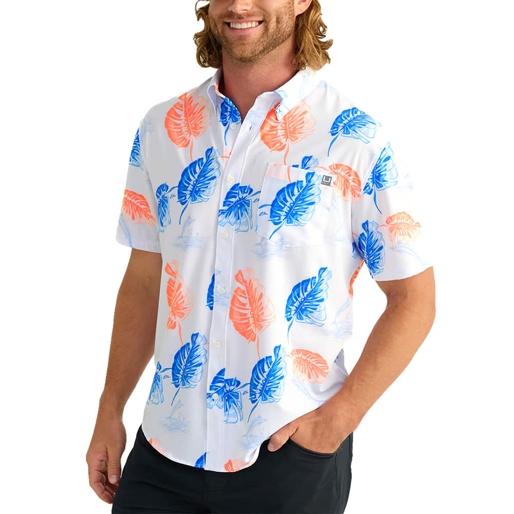 Huk Apparel Huk Kona KC Printed  Men's Short Sleeve Shirt In White