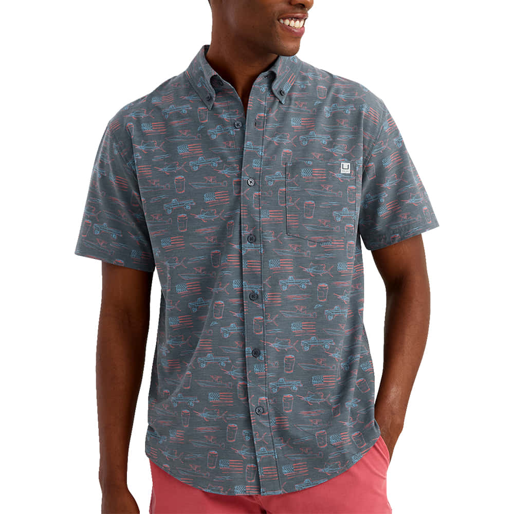 Huk Apparel Huk Men's Kona KC Printed Short Sleeve in Sea Storm