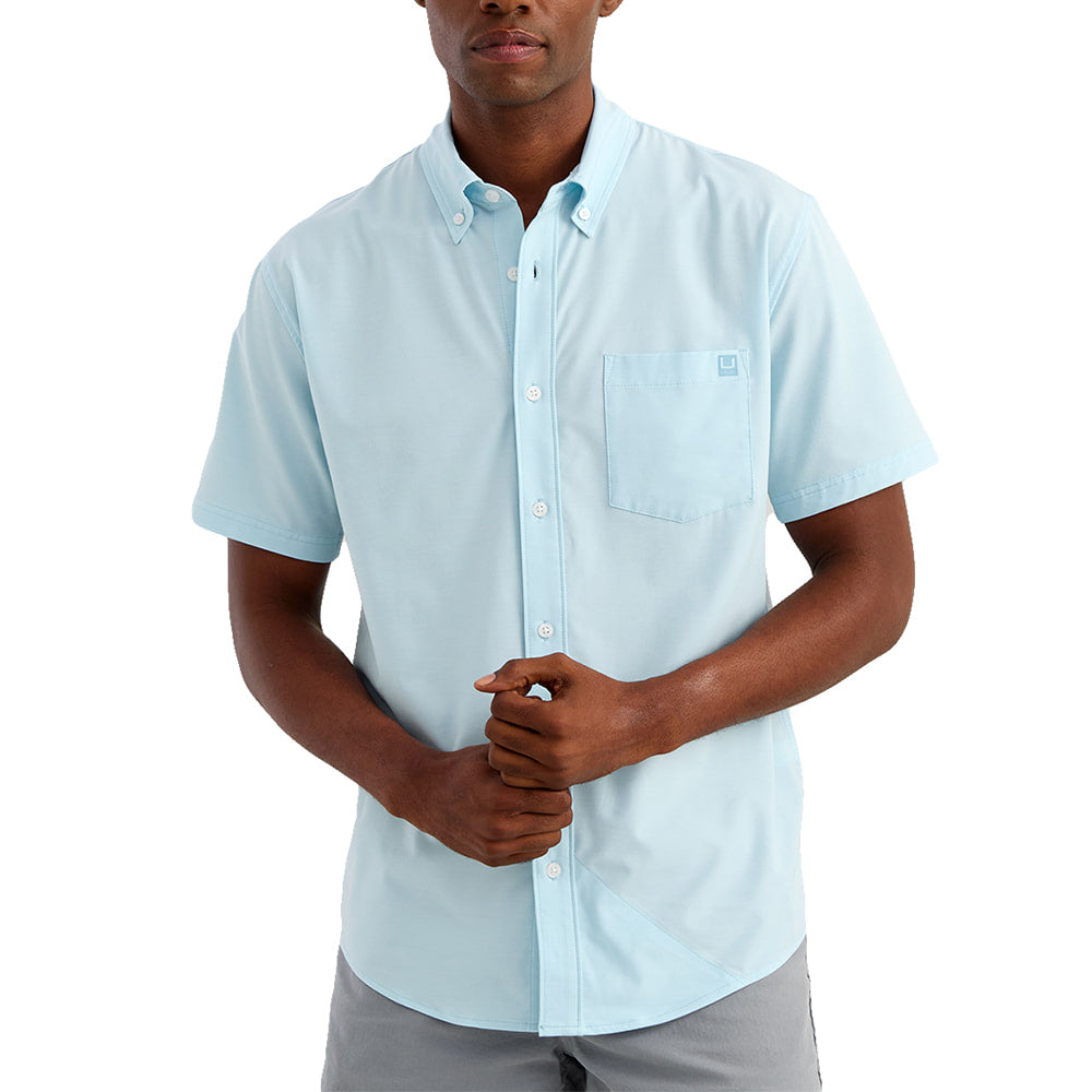 Huk Apparel Huk Men's Kona Printed Short Sleeve Button-Down Shirt in Coastal Drift