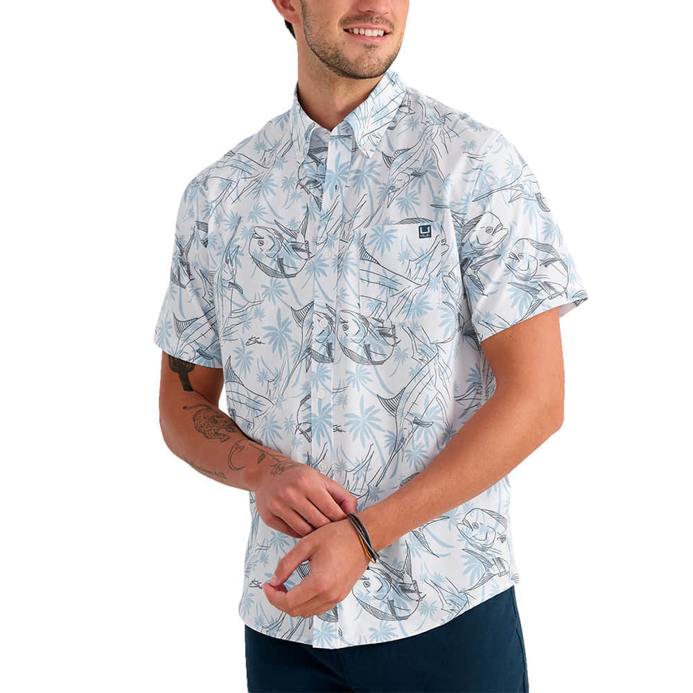 Huk Apparel Huk Men's Kuna Printed Short Sleeve Shirt in Blue Shadow