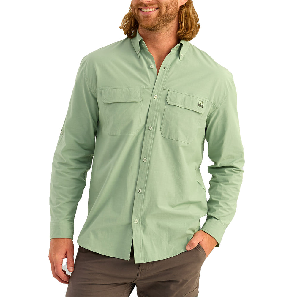 Huk Apparel Huk NXTLVL Long Sleeve Men's Shirt In Fog Green