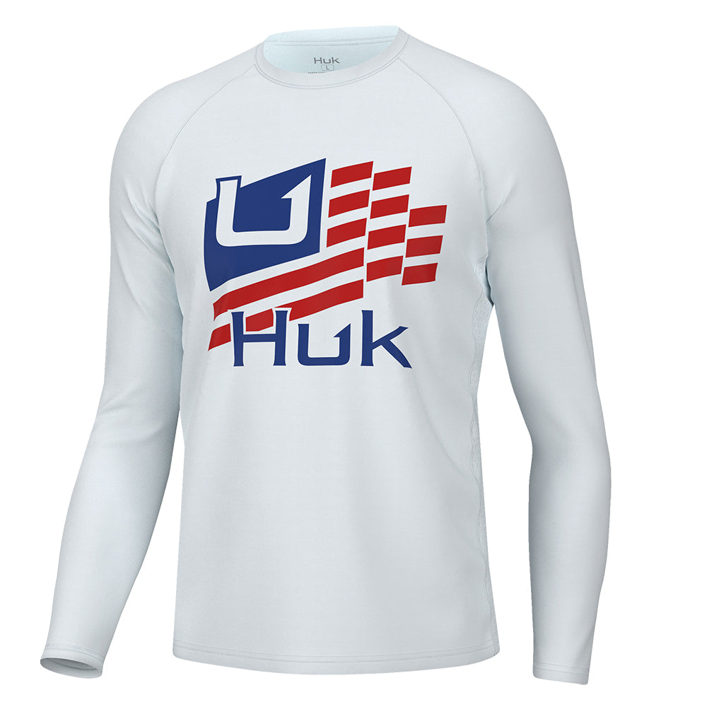 Huk Apparel Huk Pursuit Huk Stripes USA Graphic White Long Sleeve Men's Shirt