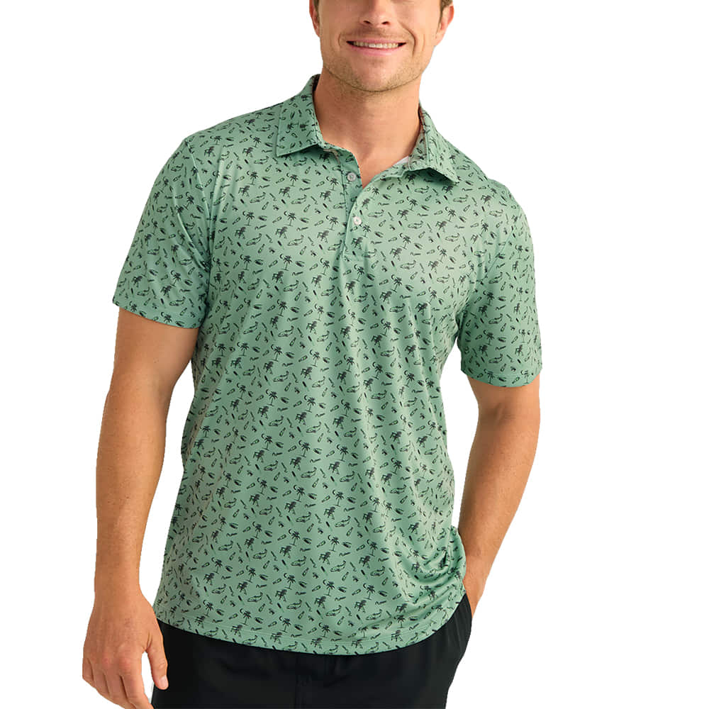 Huk Apparel Huk Pursuit Men's Short Sleeve Fog Green Printed Polo