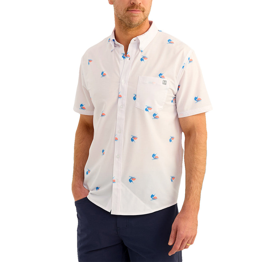 Huk Apparel Huk White 3 Kona Printed Short Sleeve Button-Down Men's Shirt