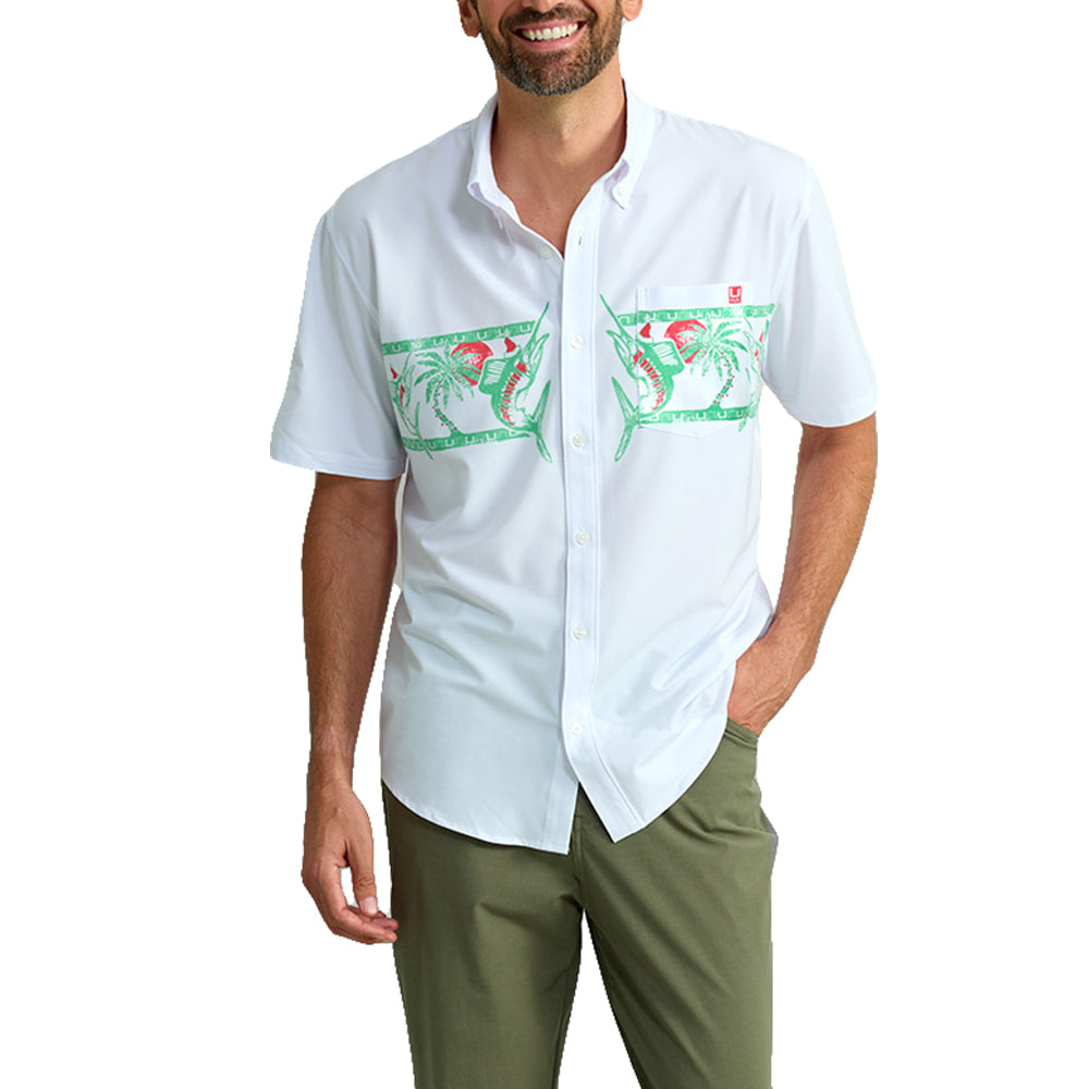 Huk Apparel Huk White Kona Graphic Short Sleeve Button-Down Men's Shirt