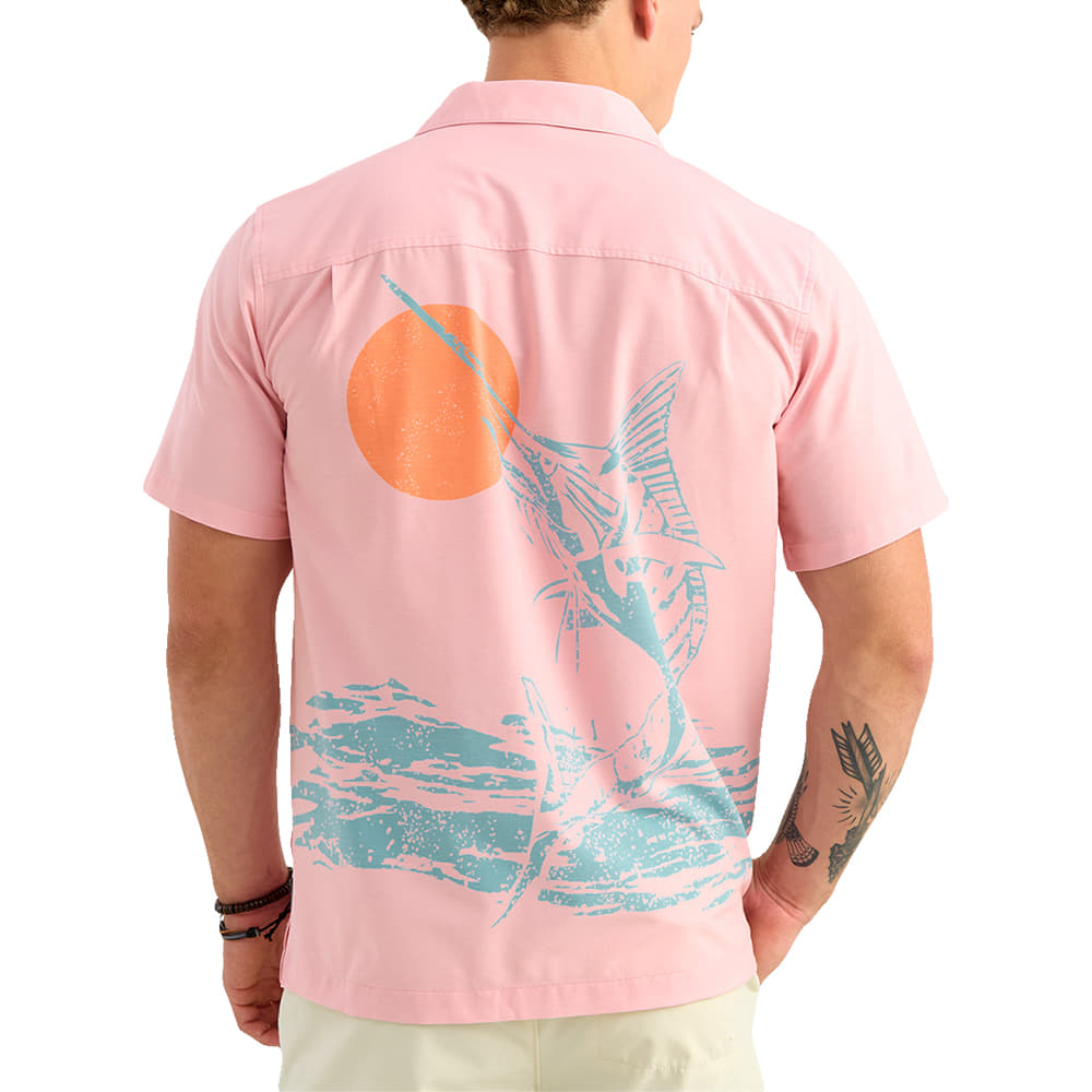 Huk Apparel MENS CAMP SHIRT SHORT SLEEVE IN SHRIMP PINK