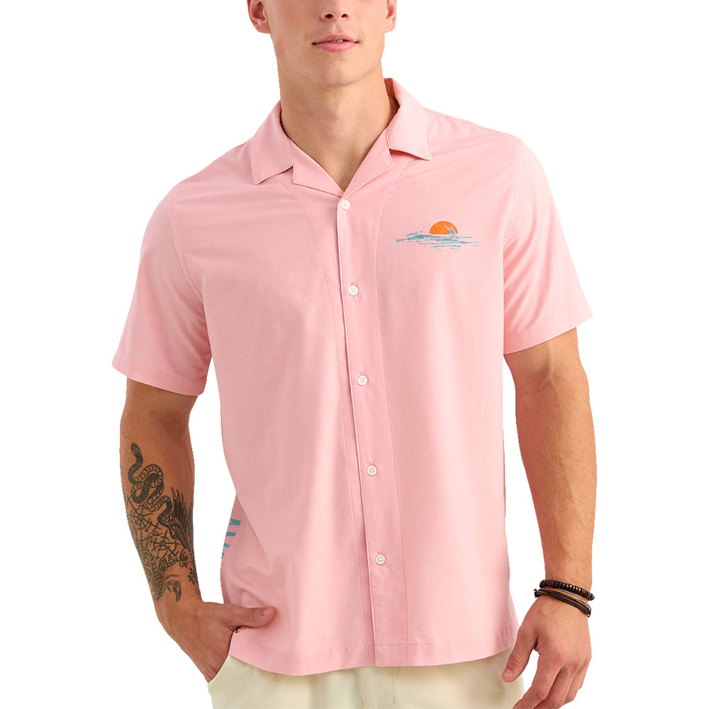 Huk Apparel MENS CAMP SHIRT SHORT SLEEVE IN SHRIMP PINK